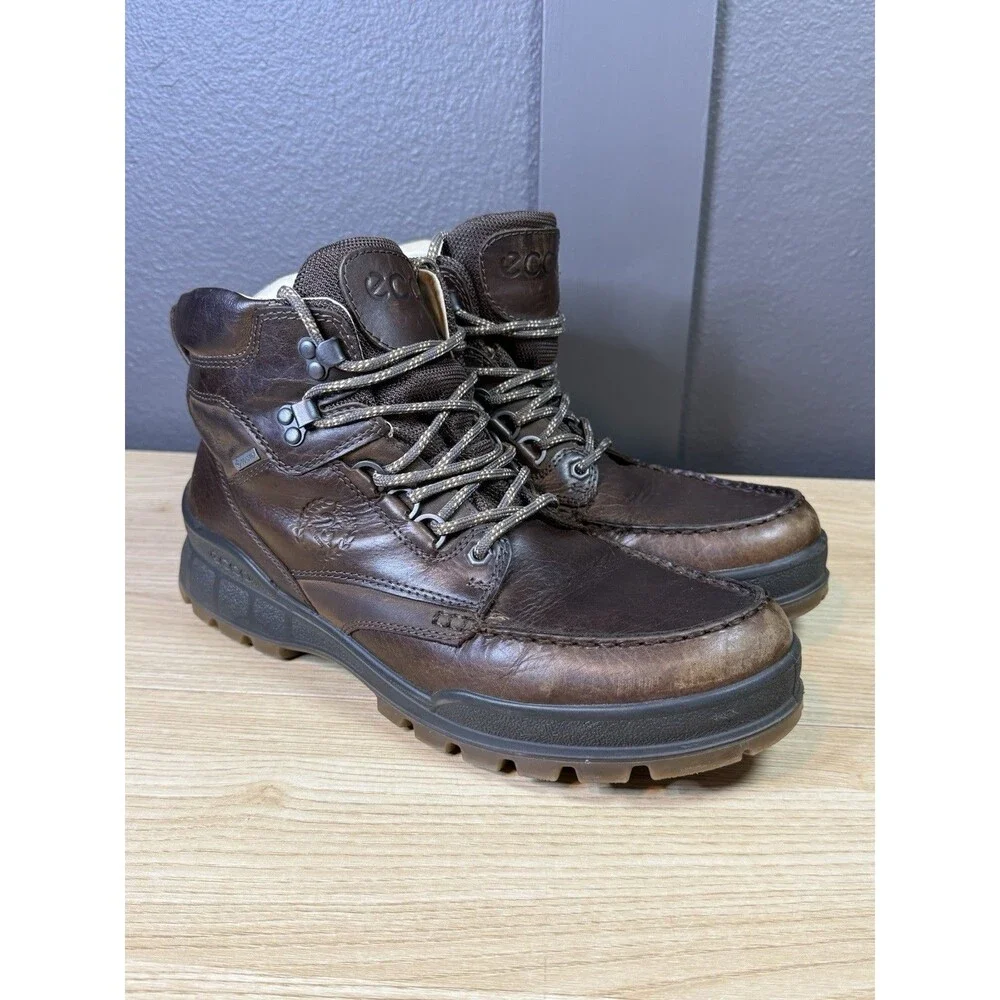 ECCO Track 25 Mens 11 Mid Hiking Boots Leather Gore Tex Construction Outdoors